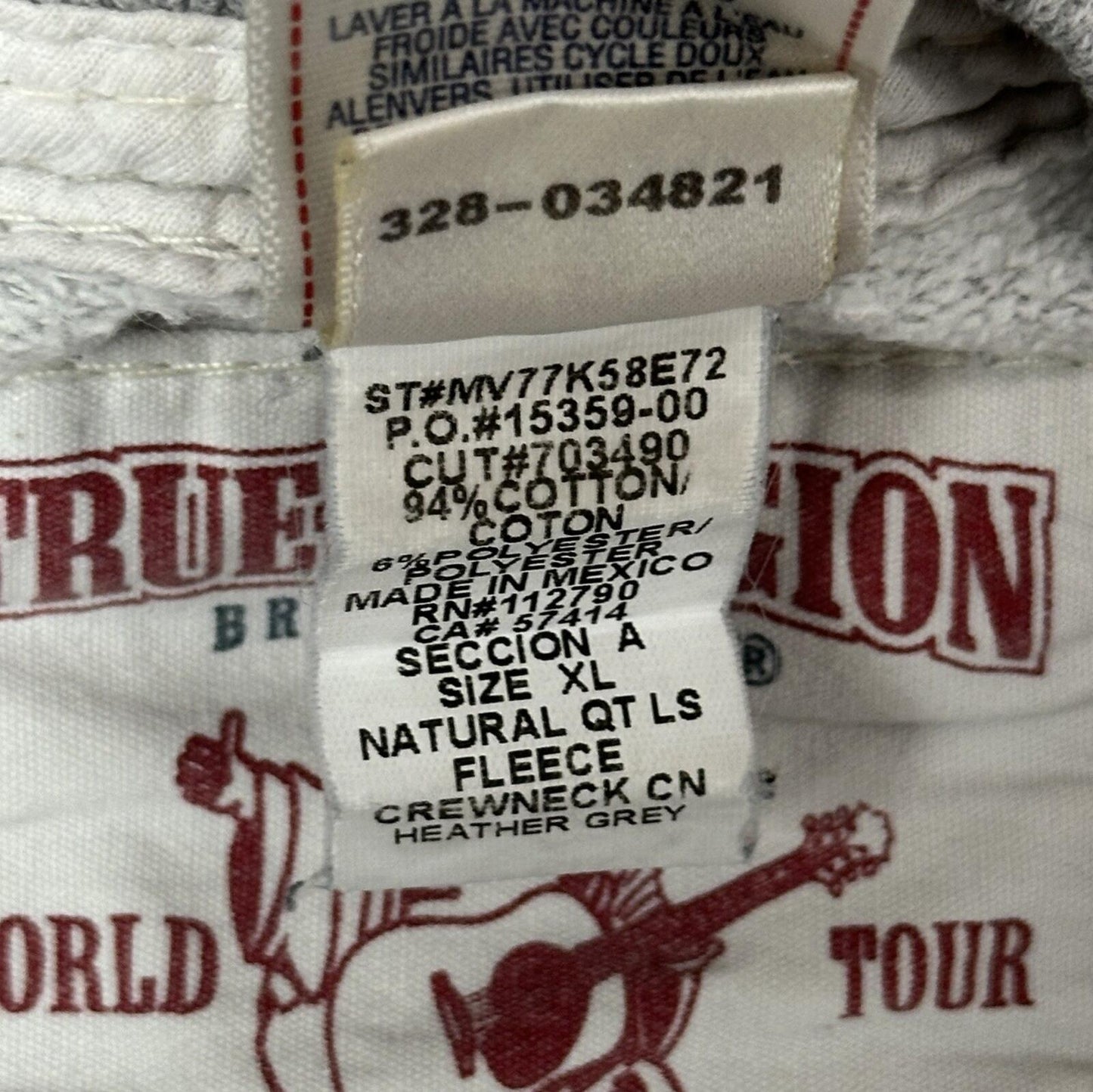 True Religion Crew Neck Jumper Grey Men’s XL Embroidered