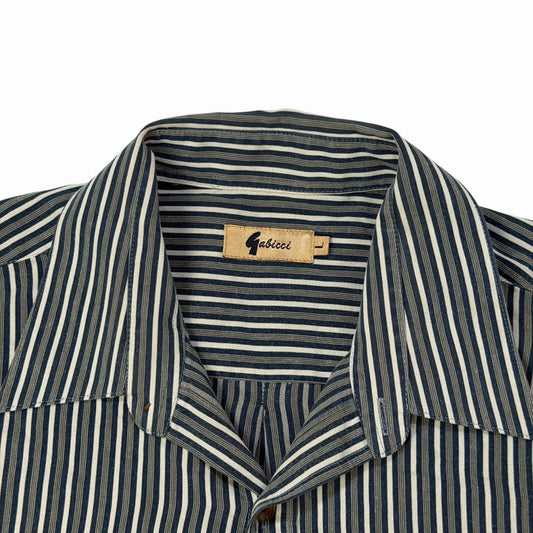 Vintage Gabicci Shirt Men’s Large Striped Navy, Cream And Grey
