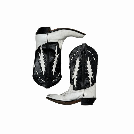 Vintage Code West Western Boots US6.5 UK5.5 White And Black Leather Cowboy Boot