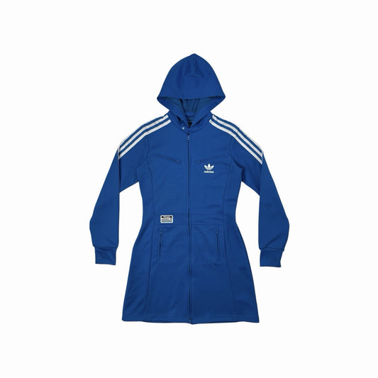 Vintage Adidas Long Line Hooded Track Jacket Women’s Small Blue/White Retro y2k
