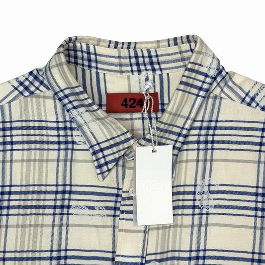 NWT 424 Camicia Shirt Men’s Large SS23 Blue/Cream Paisley Design Made In Italy