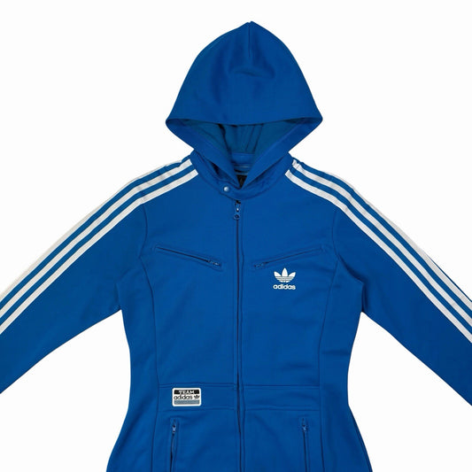 Vintage Adidas Long Line Hooded Track Jacket Women’s Small Blue/White Retro y2k