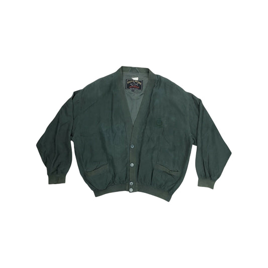 Vintage Paul & Shark Silk Jacket Men's Small Green Embroidered Logo 90's