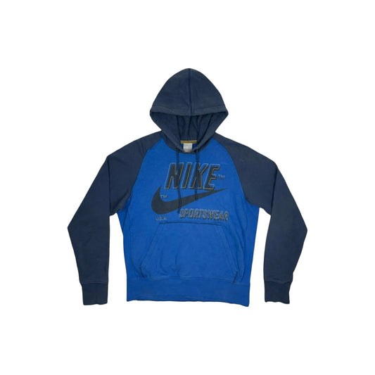 Vintage Nike Hoodie Men's Medium Blue And Navy Retro Design Pullover 00's y2k