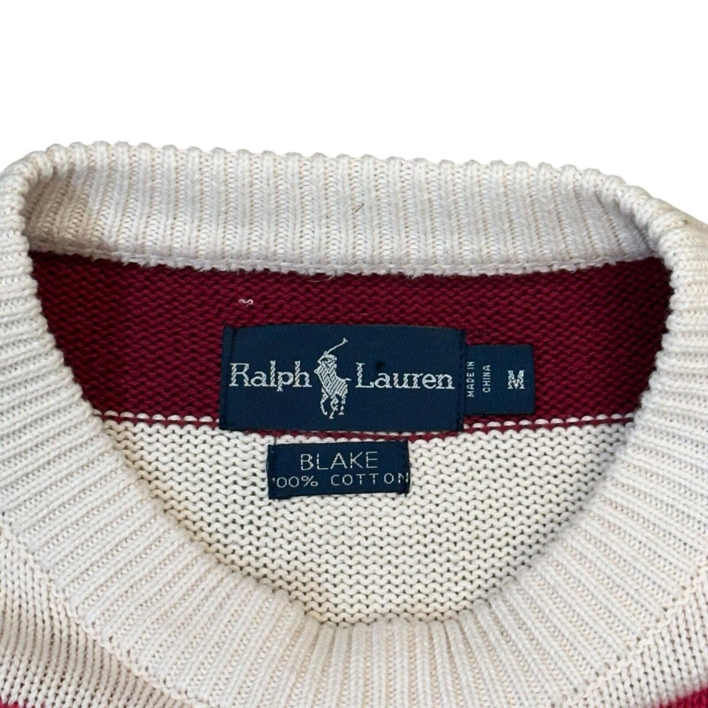 Vintage Polo Ralph Lauren Stripe Jumper Men’s Medium Red And Cream Knit