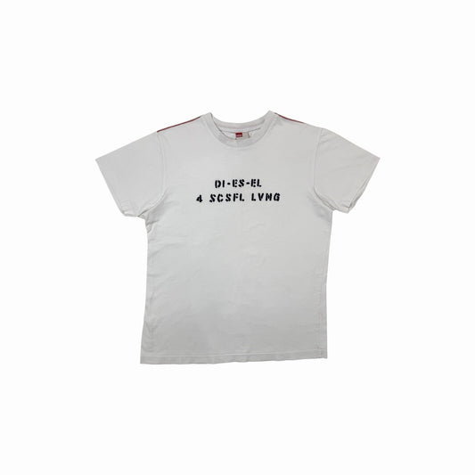 Vintage Diesel T-Shirt Men’s Slim XL White Embroidered Logo y2k 00’s