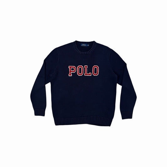 Vintage Polo Ralph Lauren Knit Sweater Men’s Large Navy Blue 00’s Spellout Logo