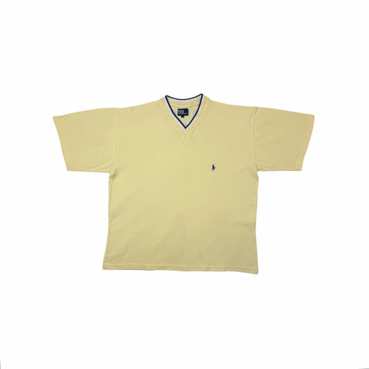 Vintage Polo Ralph Lauren T-Shirt V-Neck Yellow Men’s Large Embroidered Logo