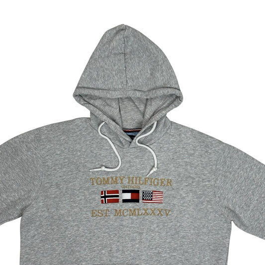 Tommy Hilfiger Flag Hoodie Men’s Large Grey Embroidered Logo