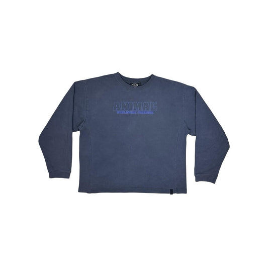 Vintage Animal Worldwide Jumper Men’s Large Navy Blue Graphic Print Boxy Fit