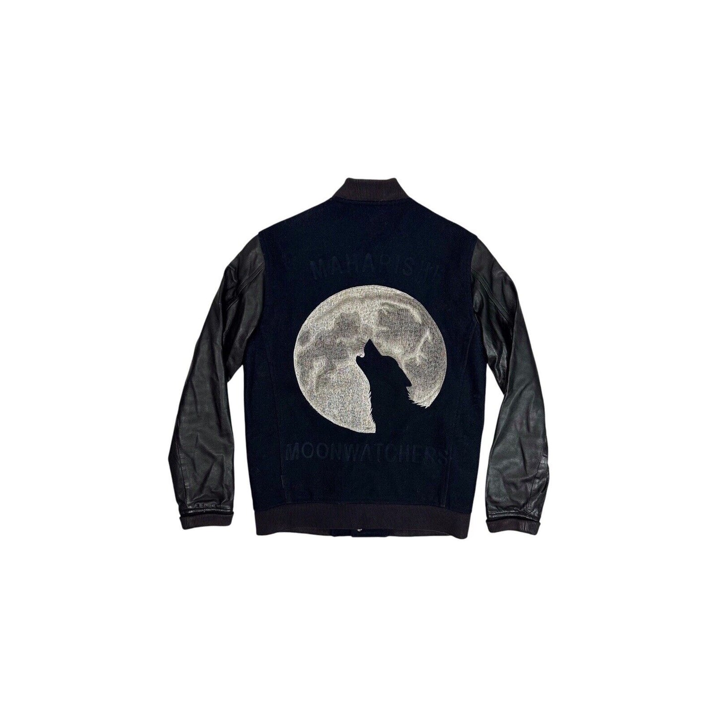 Vintage Maharishi Bomber Jacket Black Leather And Navy Wool Men’s Medium
