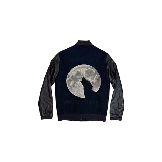 Vintage Maharishi Bomber Jacket Black Leather And Navy Wool Men’s Medium