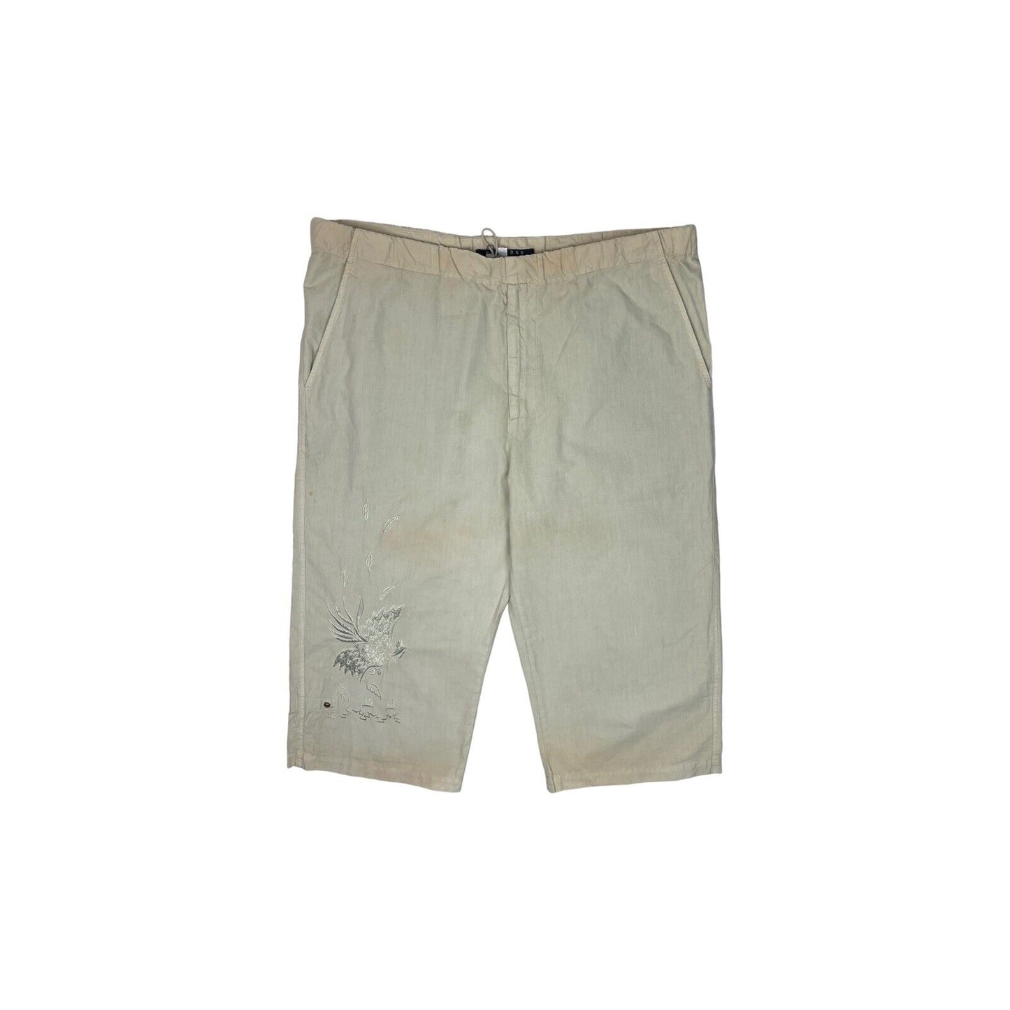 Vintage John Richmond Shorts 36w Beige Embroidered Bird Design