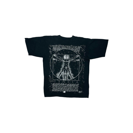 Vintage Leonardo Da Vinci T-Shirt Black Mens XL Vitruvian Man Graphic Print