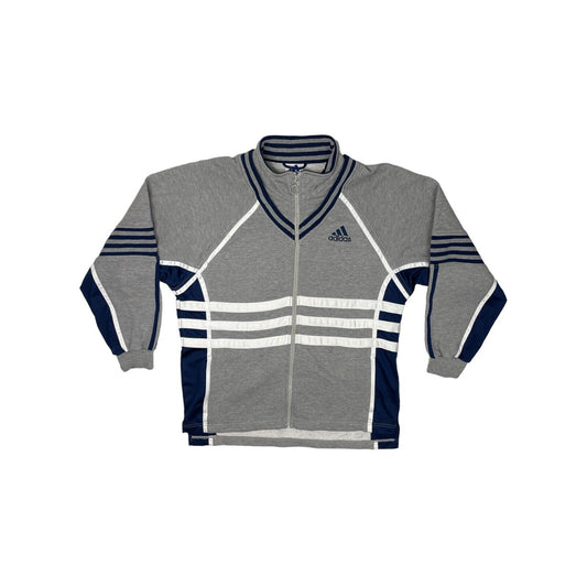 Vintage Adidas Sweater Men's Medium Grey And Navy Blue 90’s Three Stripes