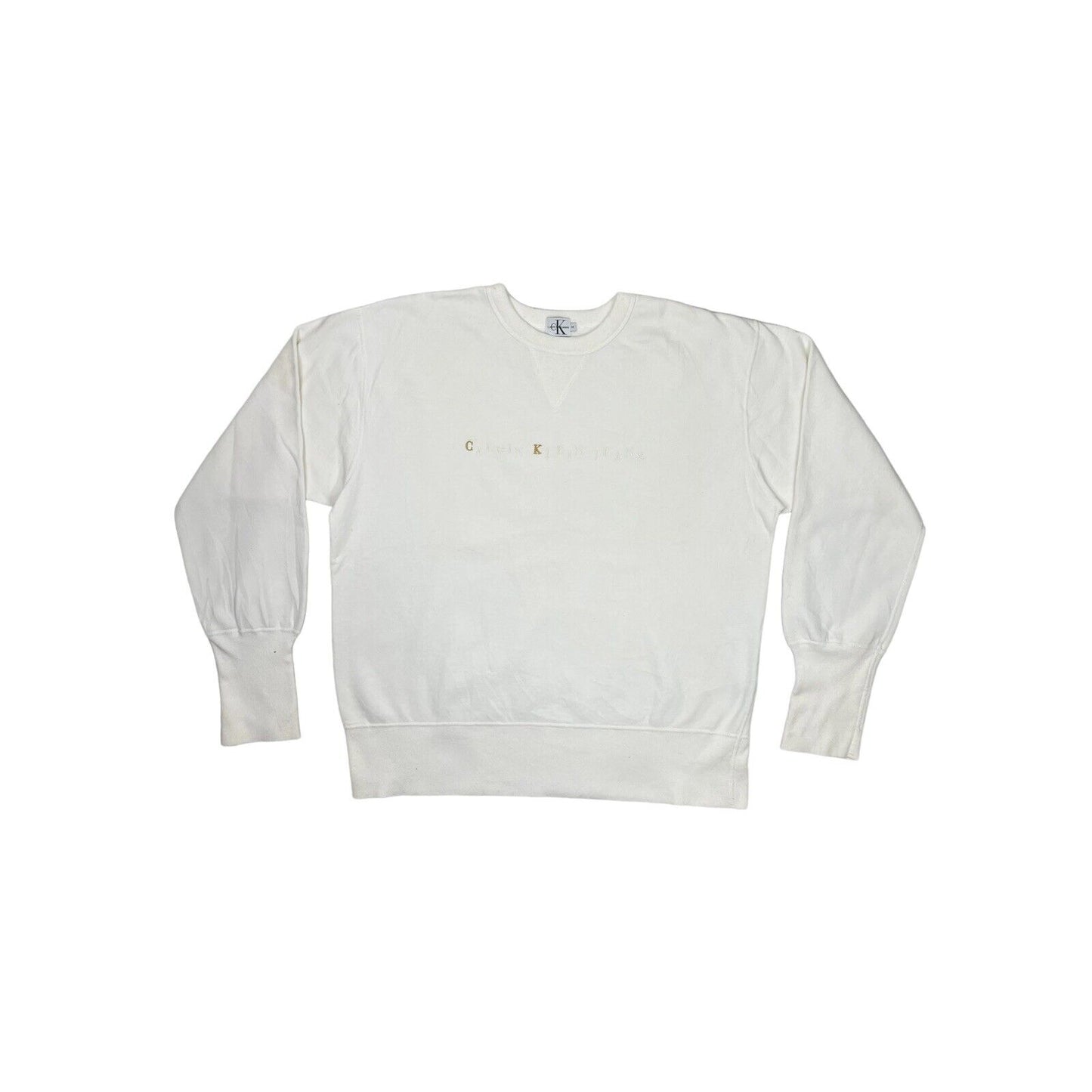 Vintage Calvin Klein White Crew Neck Jumper Embroidered Mens Medium Made In USA