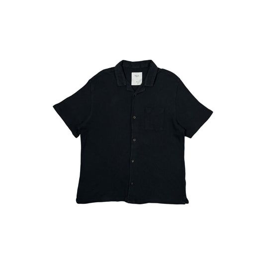 Percival Cuban Collar Shirt Black Waffle Design Men’s XL