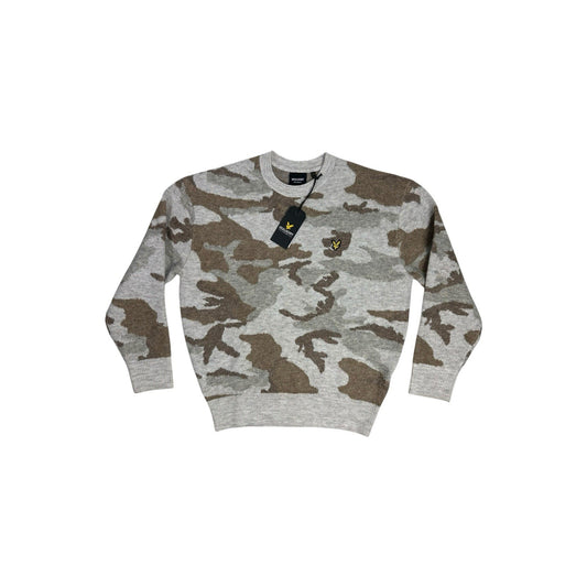 NWT Lyle & Scott Camo Jumper Men’s Medium Cream And Brown