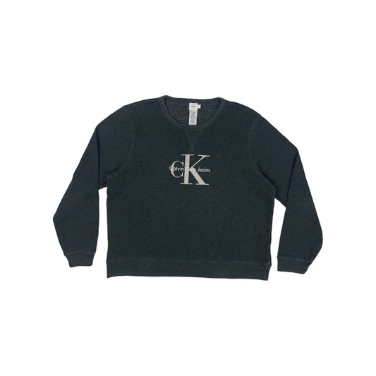 Vintage Calvin Klein Grey Crew Neck Jumper Embroidered Mens Boxy Large