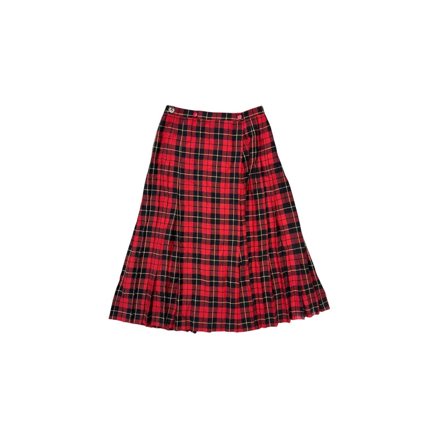 Vintage Valentino Sport Pleat Skirt 28w Red Black Tartan Made In Italy NWT 80’s
