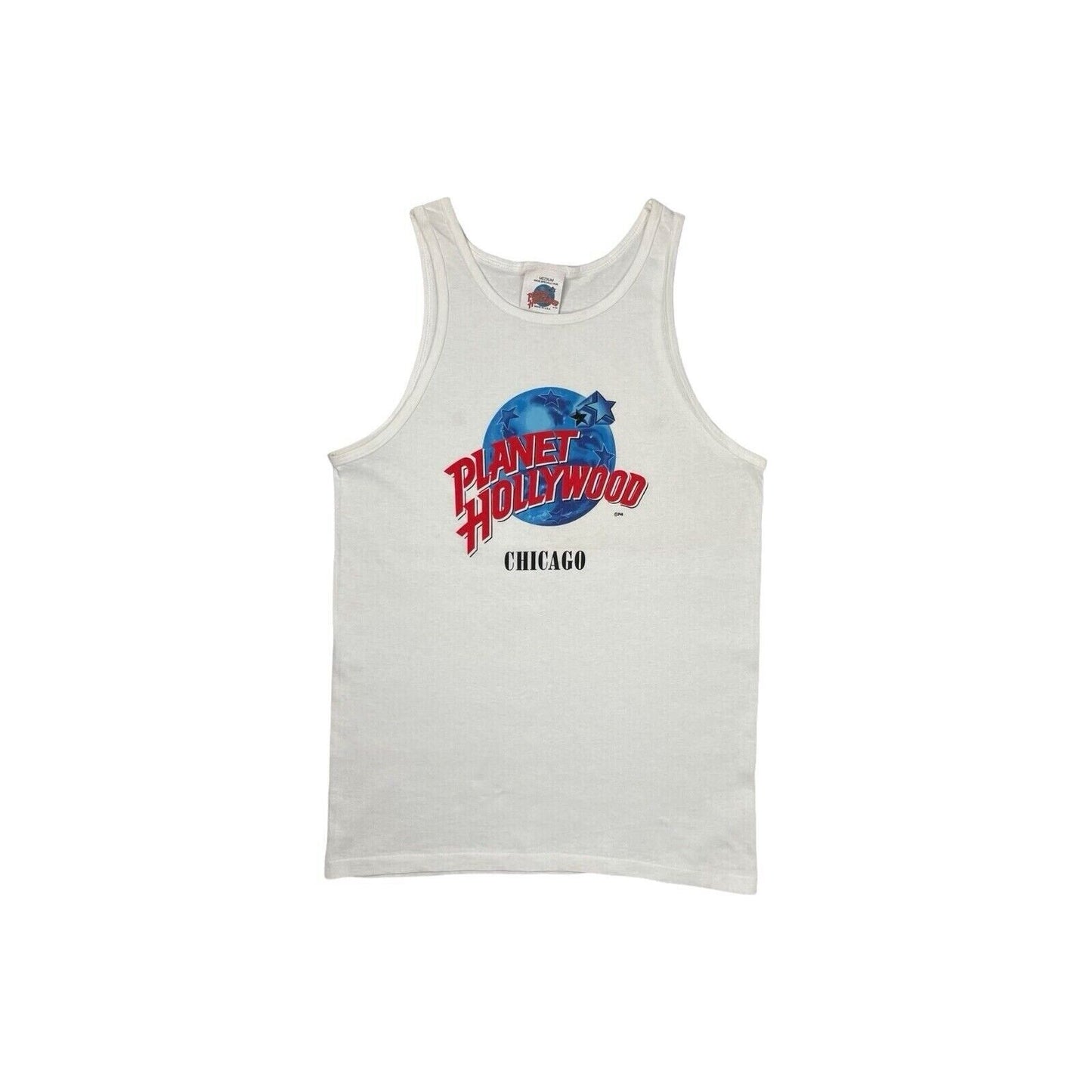 Vintage Planet Hollywood Chicago Tank Top Mens Medium White Vest 90s Made In USA