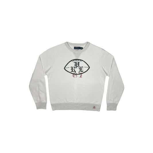 Polo Ralph Lauren Crew Neck Logo Jumper White And Grey Mens Medium