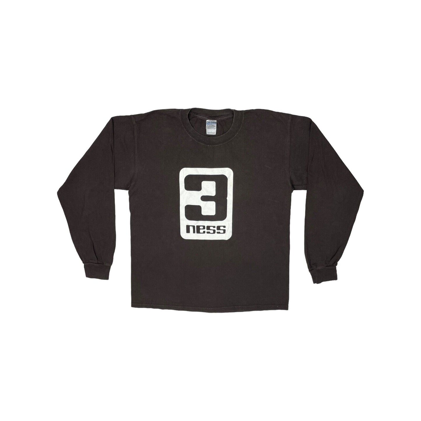 00’s 3Ness Long Sleeve T-Shirt Mens Large Brown Gildan British Fitness Group
