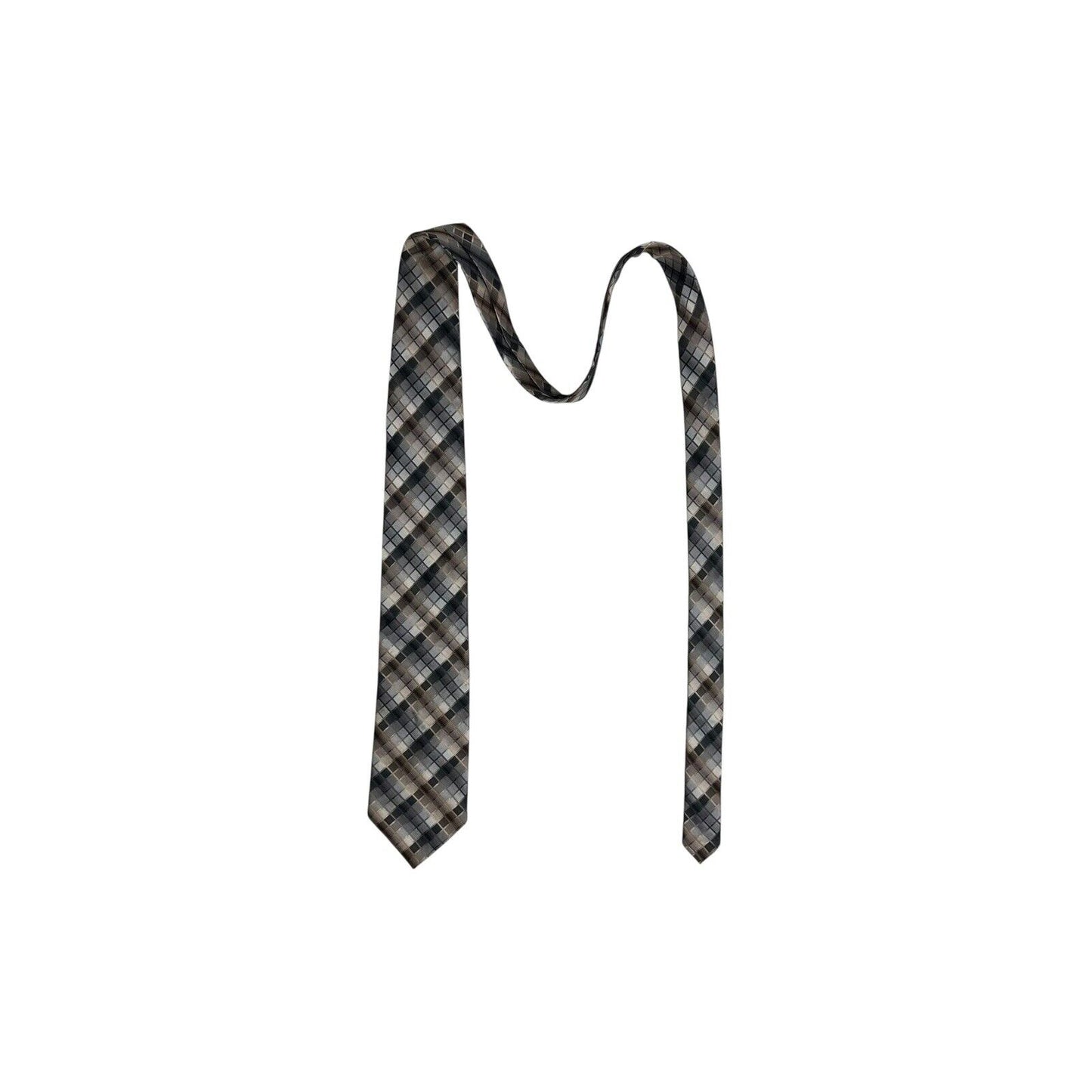 Vintage Ben Sherman Square Pattern Silk Tie Beige, Brown And Black