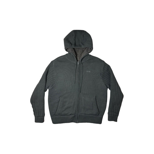 Vintage Schott NYC Knit Hoodie Men’s Large Dark Grey Pile Fleece Lining 00’s