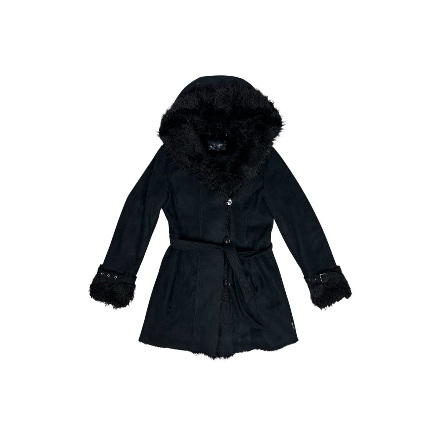 Vintage Armani y2k Coat Faux Fur Detailing Women’s Small Black Hooded