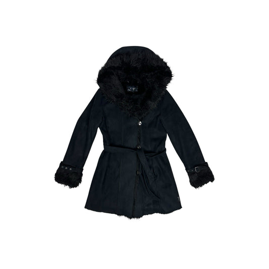 Vintage Armani y2k Coat Faux Fur Detailing Women’s Small Black Hooded