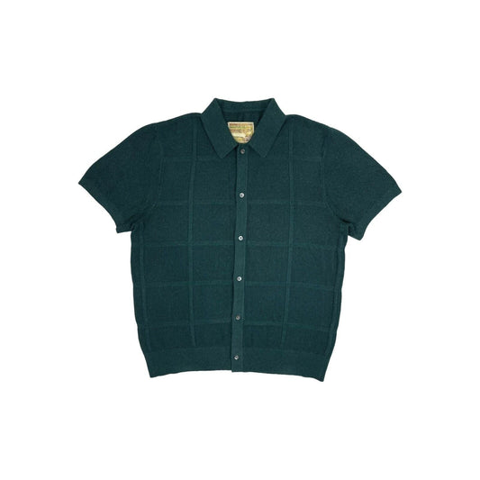 Aime Leon Dore Polo Top Windowpane Cardigan Short Sleeve Green Men's Large