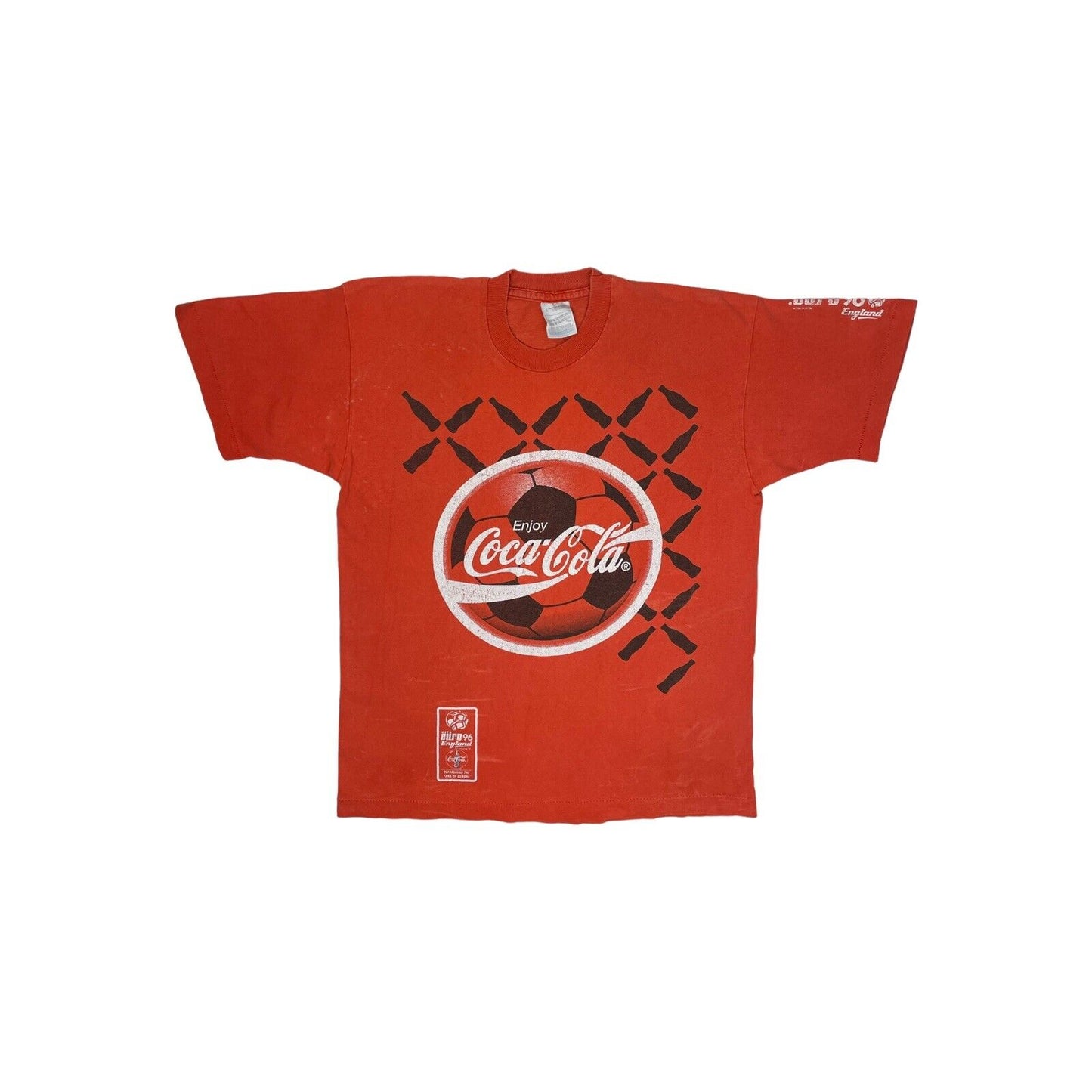 Vintage Coca Cola UEFA EURO 1996 Red Large T-Shirt Single Stitch Screen Stars