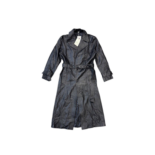 Vintage Camanchi Leather Trench Coat Black Unisex Large Made In UK Deadstock NWT