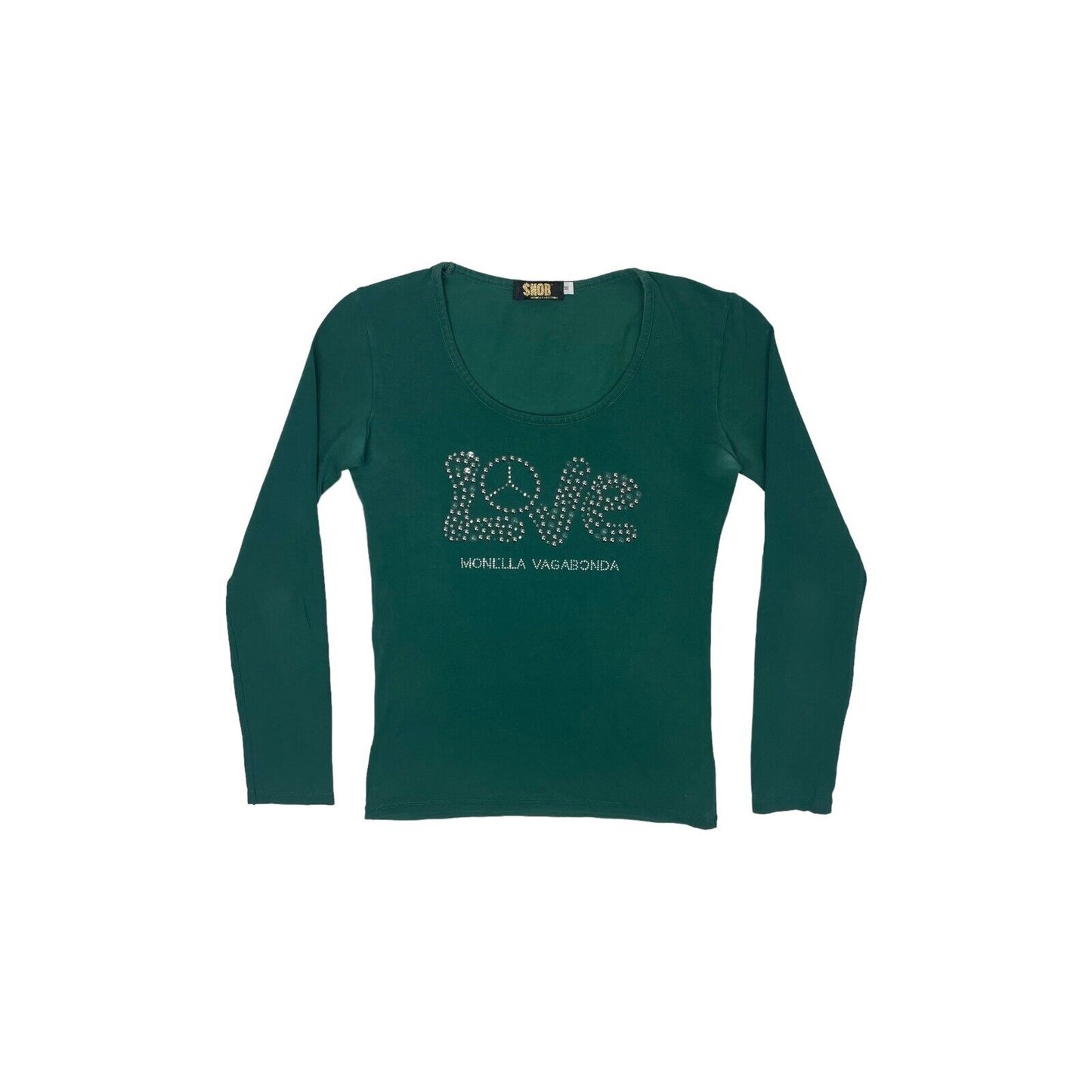 y2k Monella Vagabond Snob Embellished Love T-Shirt Green Womens Medium
