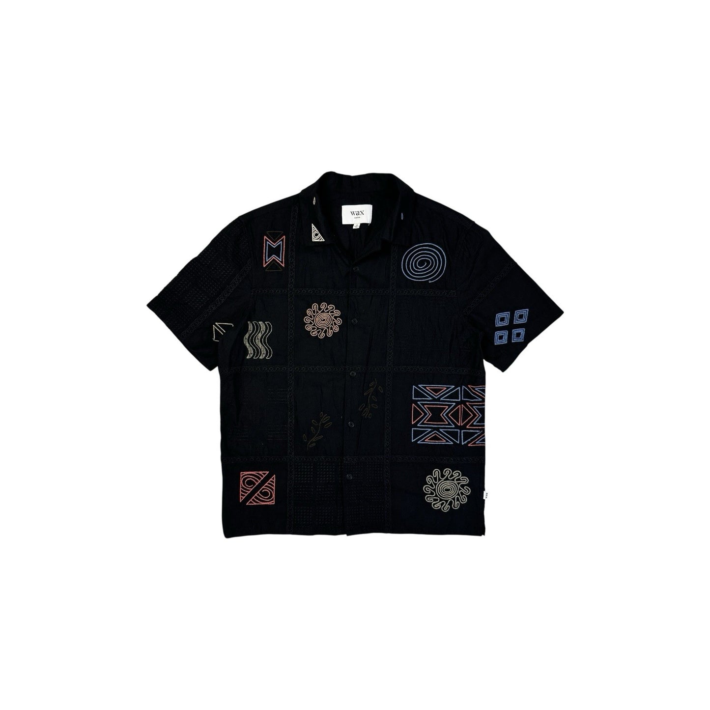 Wax London Didcot Shirt Navy Blue Embroidered Design Men’s Medium