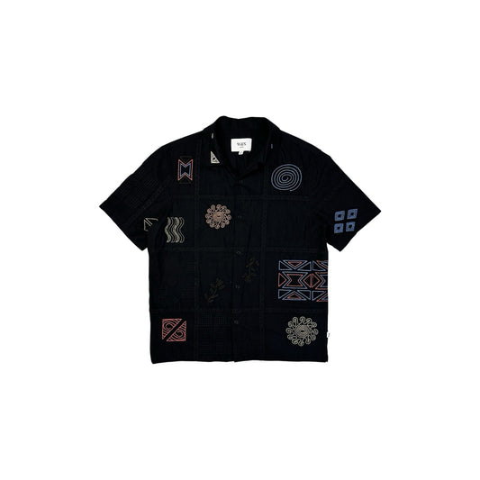 Wax London Didcot Shirt Navy Blue Embroidered Design Men’s Medium