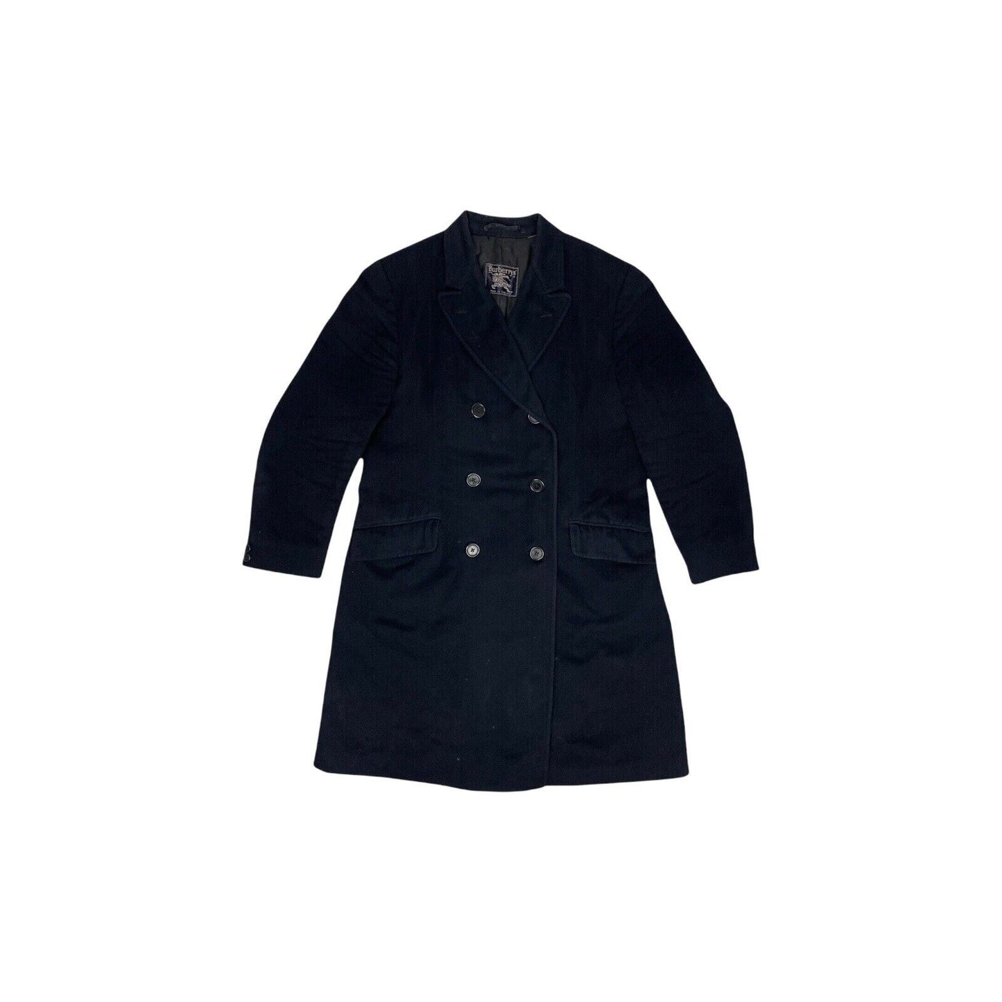 Vintage Burberry Double Breasted Coat Medium Made In England Navy Blue Wool