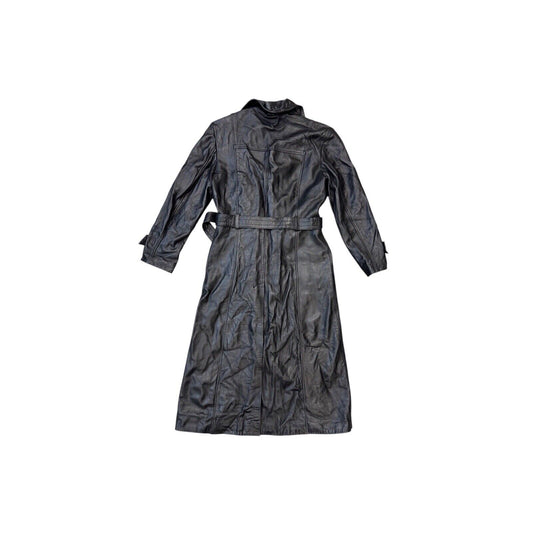 Vintage Camanchi Leather Trench Coat Black Unisex Large Made In UK Deadstock NWT