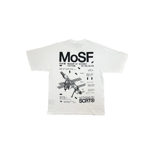 NWT SCRT x Nothing MOSF T-Shirt Men’s Small White Boxy Fit Graphic Print
