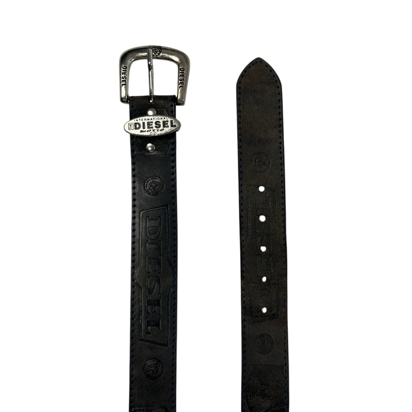 Vintage Diesel Leather Belt Black Embossed Detail