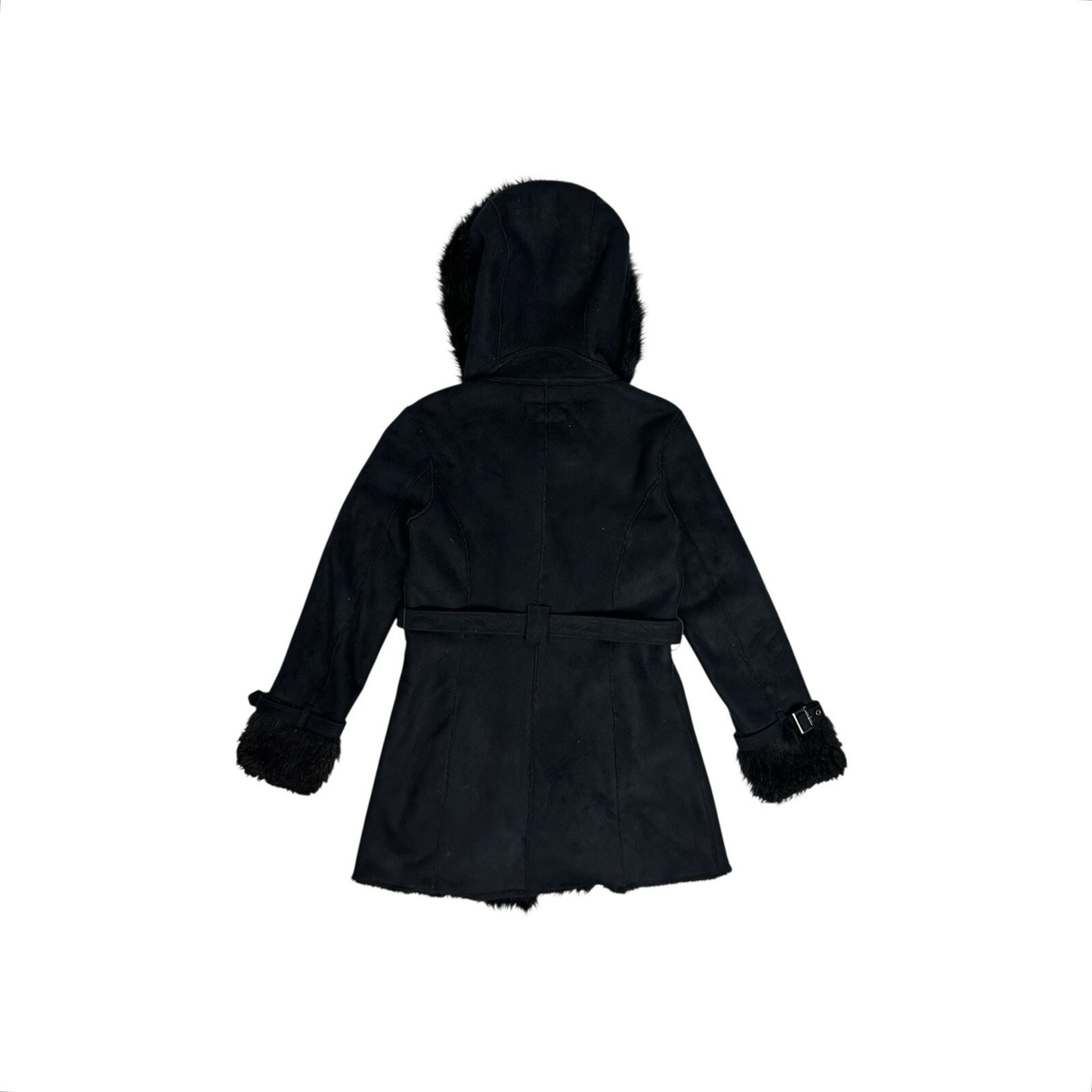 Vintage Armani y2k Coat Faux Fur Detailing Women’s Small Black Hooded