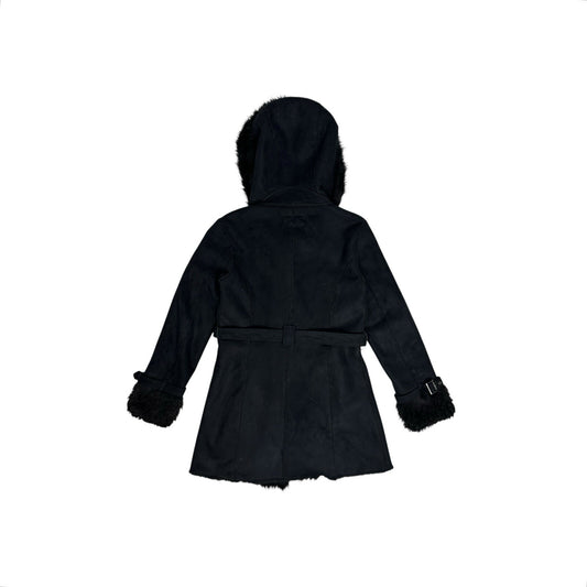 Vintage Armani y2k Coat Faux Fur Detailing Women’s Small Black Hooded