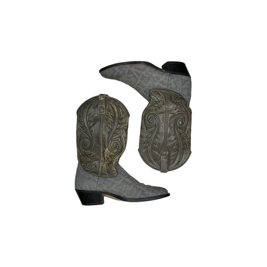 Vintage Western Cowboy Boots UK8.5 Grey Leather Made In USA