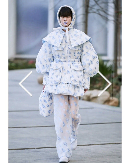 AW21 Chen Peng Blue Fairy Down Jacket Womens Small Blue And White