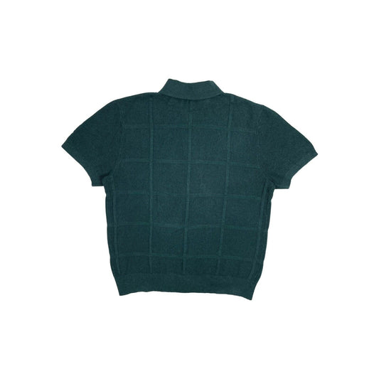 Aime Leon Dore Polo Top Windowpane Cardigan Short Sleeve Green Men's Large