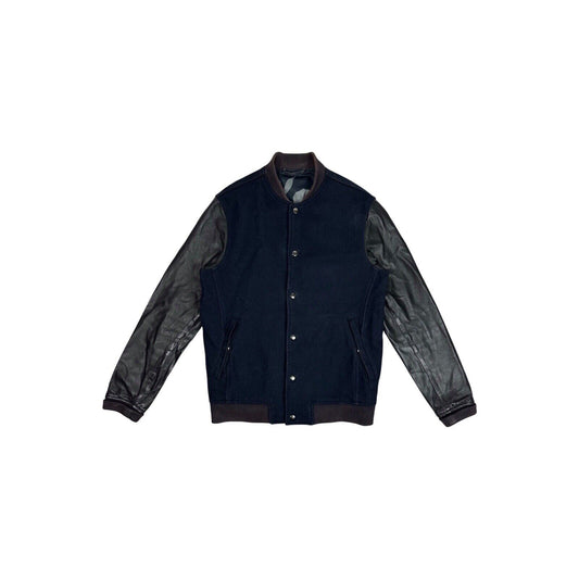 Vintage Maharishi Bomber Jacket Black Leather And Navy Wool Men’s Medium