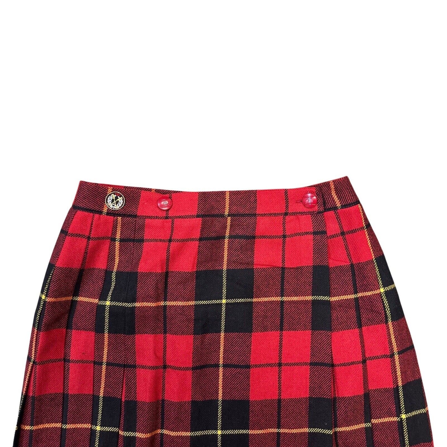 Vintage Valentino Sport Pleat Skirt 26w Red Black Tartan Made In Italy NWT 80’s