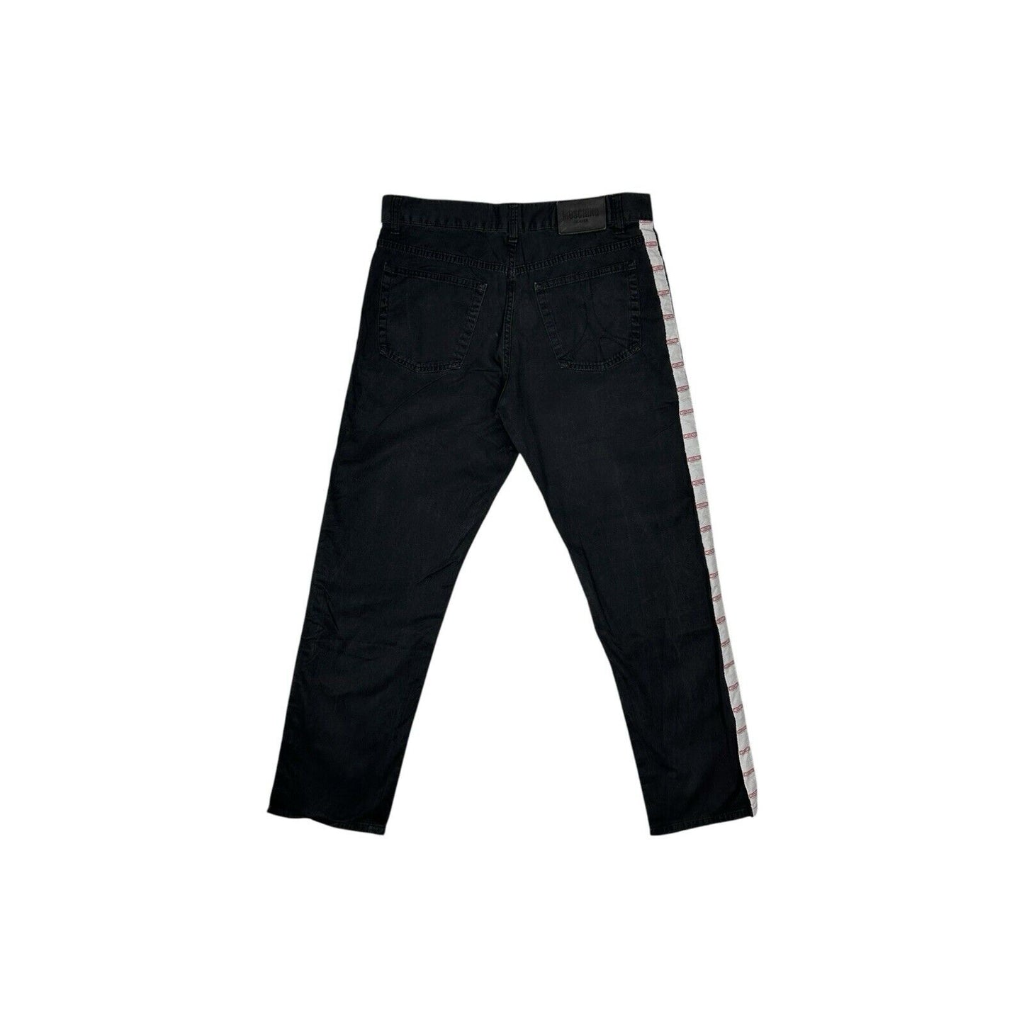 Vintage Moschino Tape Logo Trousers Made In Italy Black 34w 30l
