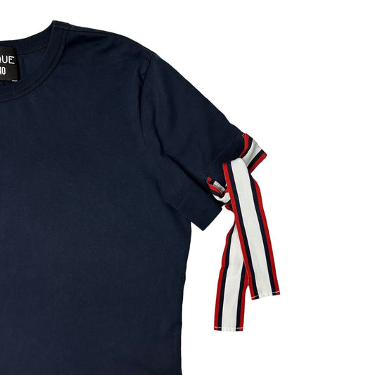 Moschino Boutique Sleeve Bow T-Shirt Women's Medium Navy Blue Made In Portugal
